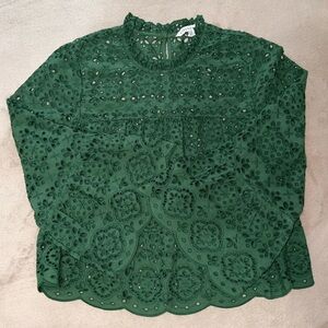 Veronica Beard Forest Green Eyelet Blouse
